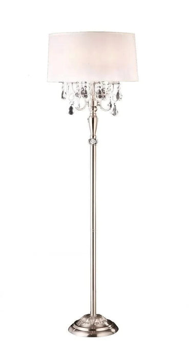 62' Tall Metal Floor Lamp w/ Silver finish and Crystal Accents, White Shade Default -DTYStore