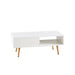 41.34" Rattan Coffee table, sliding door for storage, solid wood legs, Modern table for living room ,White - DTYStore