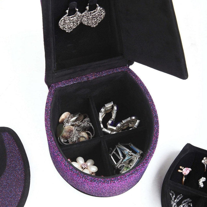 9" Tall Display Jewelry Box with Hidden Storage, High Heel Shoe Design, Purple Velvet - DTYStore