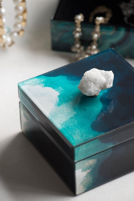 8.5" x 5" x 5" Bethany Aqua Jewelry Box, Stackable Decorative Storage Boxes With Lids - DTYStore
