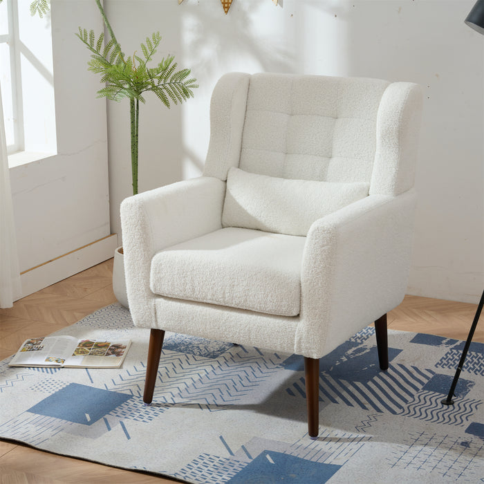 Modern Accent Chair,Teddy Fabric Living Room Chairs Comfy Reading Chair,Mid Century Accent Chair, Lounge Arm Chairs Armchair for Living Room Bedroom (White)