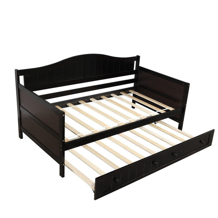 Twin Wooden Daybed with Trundle Bed, Sofa Bed for Bedroom Living Room, Espresso - DTYStore