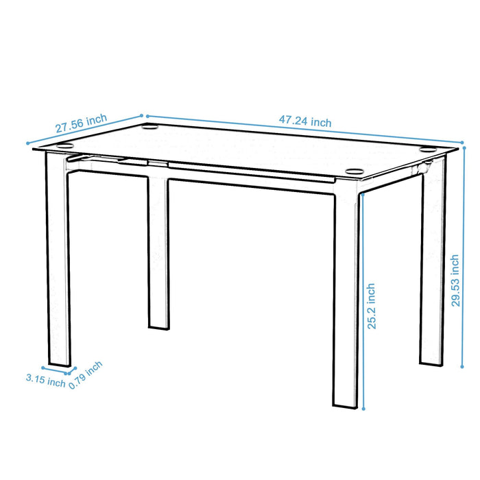 Modern Tempered Glass Black Dining Table, simple rectangular metal table legs living room kitchen table - DTYStore
