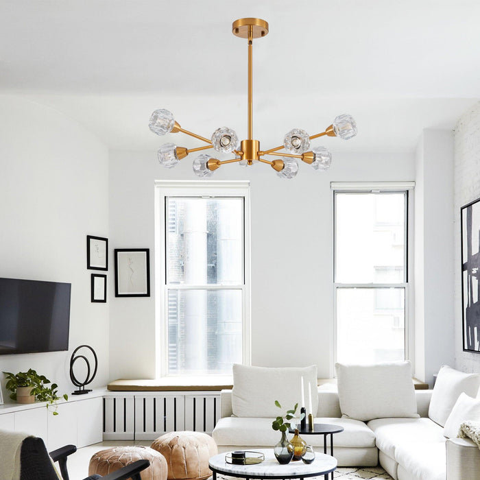 Modern Crystal Chandeliers, 9 Lights Golden Chandelier for Living Room Bedroom, Dining Room Chandelier Over Table, Kitchen Light Fixtures(Bulbs Not Included) - DTYStore