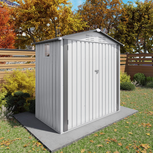 6X3.5FT Garden Tool Shed Metal Storage Shed with Peaked Roof Waterproof Lockable Door White - Image 2