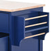Store Kitchen Cart with Rubber Wood Countertop , Kitchen Island has 8 Handle-Free Drawers Including a Flatware Organizer and 5 Wheels for Kitchen Dinning Room, Dark Blue - DTYStore