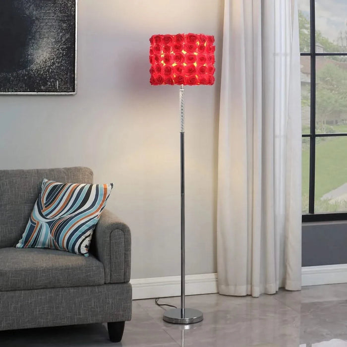 63'In Red Roses In Bloom Acrylic/Metal Floor Lamp Default -DTYStore