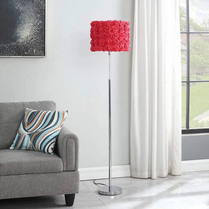 63'In Red Roses In Bloom Acrylic/Metal Floor Lamp Default -DTYStore