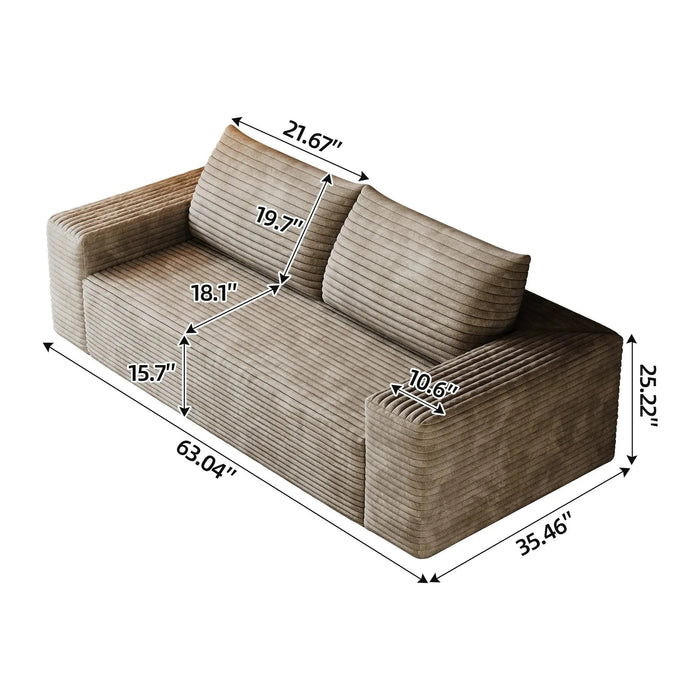 63' 2Setaser Sofa,Corduroy Fabric,Deep Seat Couches,Comfy Loveseat Sofa,No Assembly,1pcs for Living room, Bedroom,Conference room ,Apartment,Camel Default -DTYStore