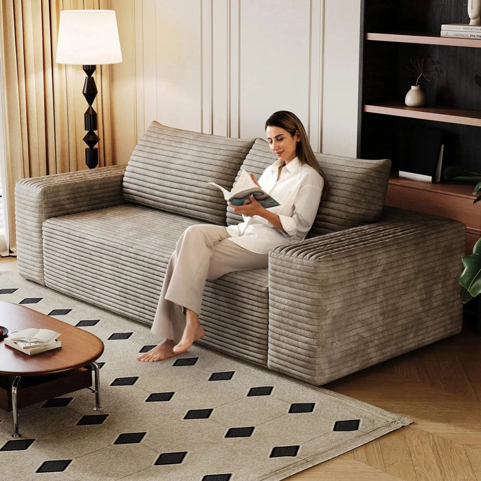 63' 2Setaser Sofa,Corduroy Fabric,Deep Seat Couches,Comfy Loveseat Sofa,No Assembly,1pcs for Living room, Bedroom,Conference room ,Apartment,Camel Default -DTYStore