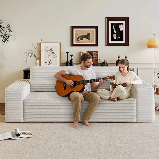 63' 2Setaser Sofa,Corduroy Fabric,Deep Seat Couches,Comfy Loveseat Sofa,No Assembly,1pcs for Living room, Bedroom,Conference room ,Apartment,White Default -DTYStore