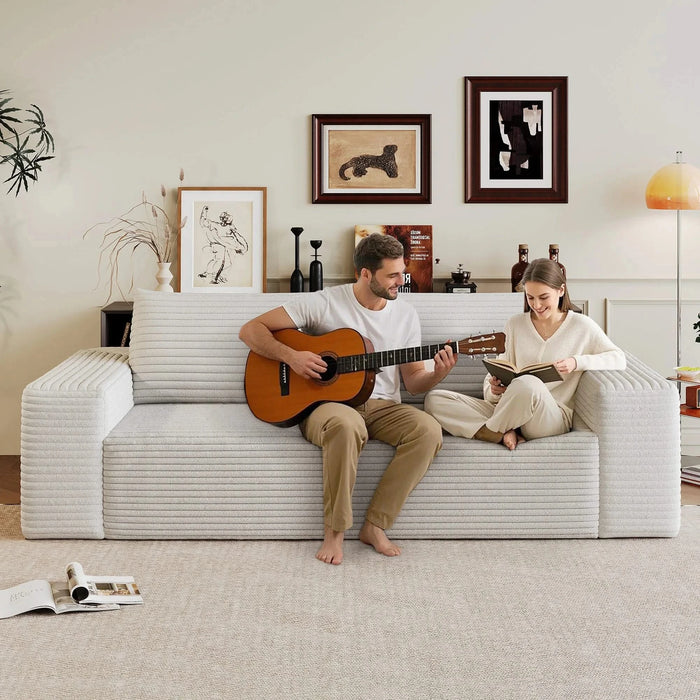 63' 2Setaser Sofa,Corduroy Fabric,Deep Seat Couches,Comfy Loveseat Sofa,No Assembly,1pcs for Living room, Bedroom,Conference room ,Apartment,White Default -DTYStore