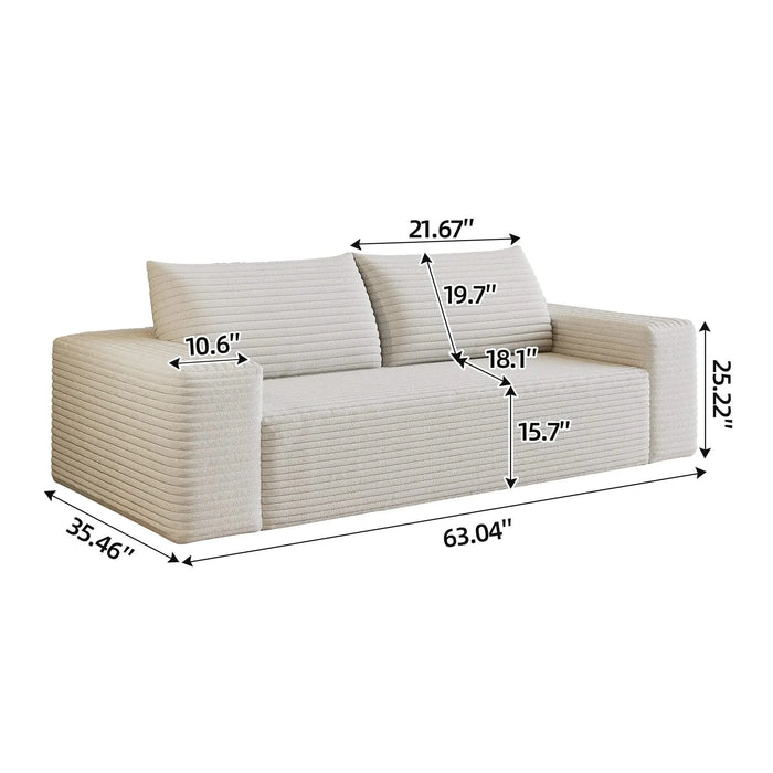 63' 2Setaser Sofa,Corduroy Fabric,Deep Seat Couches,Comfy Loveseat Sofa,No Assembly,1pcs for Living room, Bedroom,Conference room ,Apartment,White Default -DTYStore