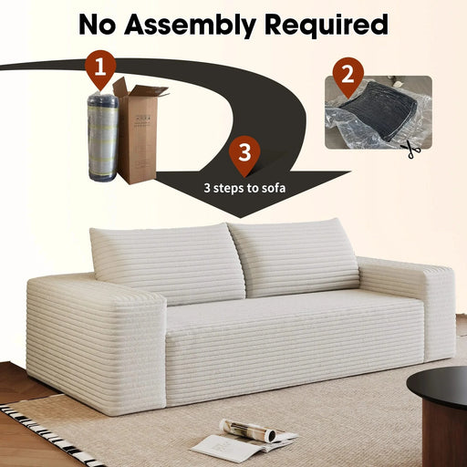 63' 2Setaser Sofa,Corduroy Fabric,Deep Seat Couches,Comfy Loveseat Sofa,No Assembly,1pcs for Living room, Bedroom,Conference room ,Apartment,White Default -DTYStore