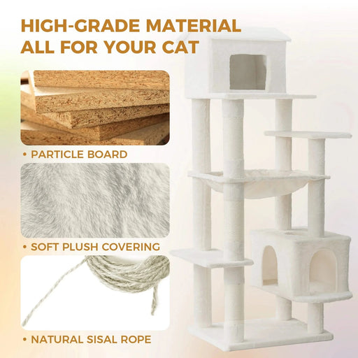 63 Inches Multi-Level Large Cat Tree beige Default -DTYStore