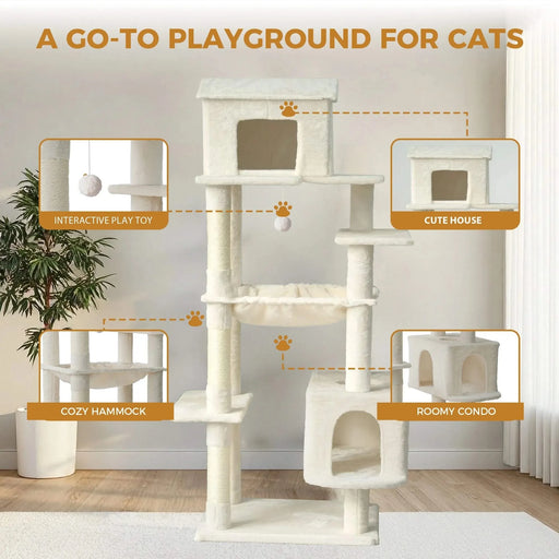 63 Inches Multi-Level Large Cat Tree beige Default -DTYStore