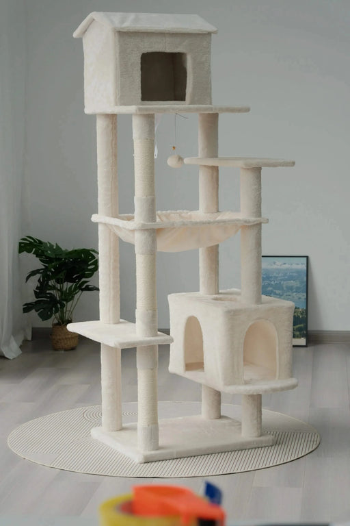 63 Inches Multi-Level Large Cat Tree beige Default -DTYStore
