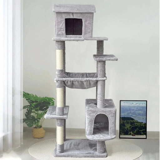 63 Inches Multi-Level Large Cat Tree gray Default -DTYStore