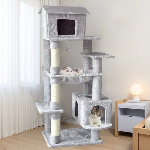 63 Inches Multi-Level Large Cat Tree gray Default -DTYStore