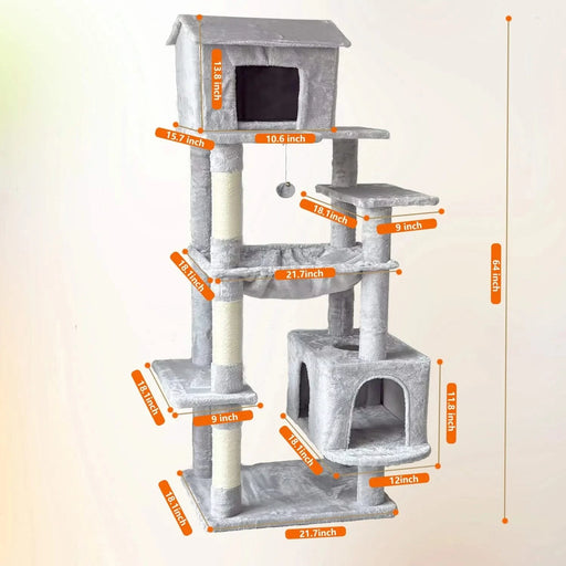 63 Inches Multi-Level Large Cat Tree gray Default -DTYStore