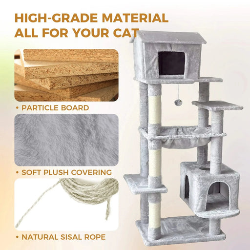 63 Inches Multi-Level Large Cat Tree gray Default -DTYStore