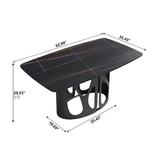 63 'Modern Artificial Stone Curved Black Panel Black Iron Metal Legs-Can Accommodate 6 People Default -DTYStore