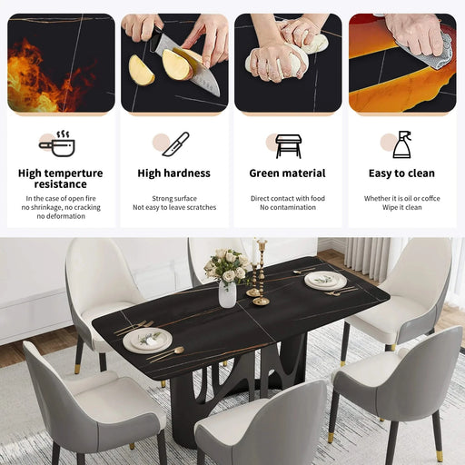 63 'Modern Artificial Stone Curved Black Panel Black Iron Metal Legs-Can Accommodate 6 People Default -DTYStore