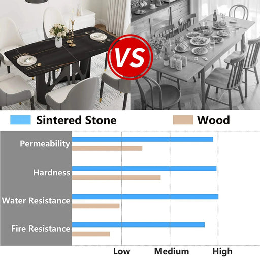 63 'Modern Artificial Stone Curved Black Panel Black Iron Metal Legs-Can Accommodate 6 People Default -DTYStore