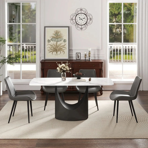 63 'Modern Artificial Stone Curved White Panel Black Iron Metal Legs-Can Accommodate 6-8 People. Default -DTYStore