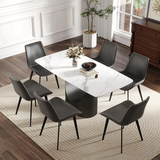 63 'Modern Artificial Stone Curved White Panel Black Iron Metal Legs-Can Accommodate 6-8 People. Default -DTYStore