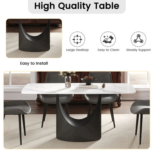 63 'Modern Artificial Stone Curved White Panel Black Iron Metal Legs-Can Accommodate 6-8 People. Default -DTYStore