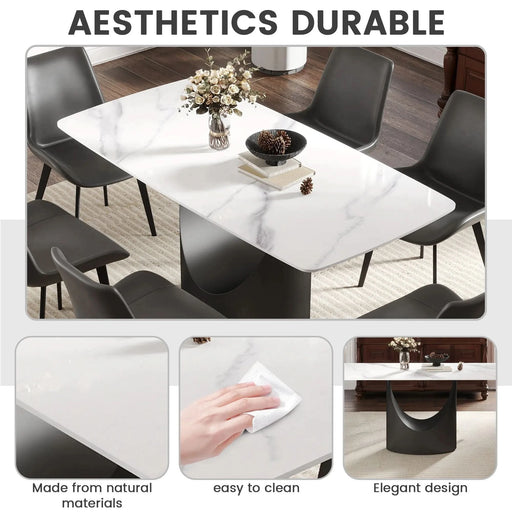 63 'Modern Artificial Stone Curved White Panel Black Iron Metal Legs-Can Accommodate 6-8 People. Default -DTYStore