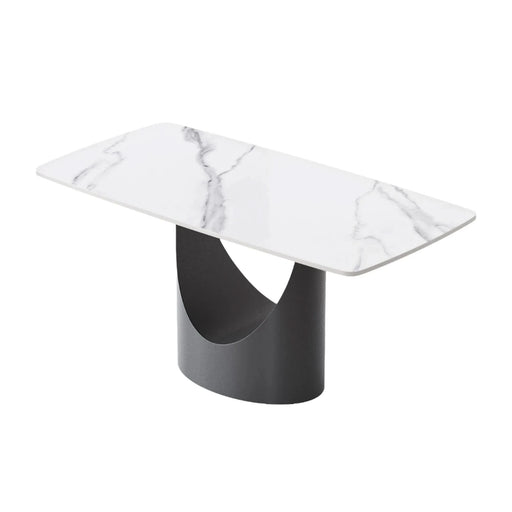 63 'Modern Artificial Stone Curved White Panel Black Iron Metal Legs-Can Accommodate 6-8 People. Default -DTYStore