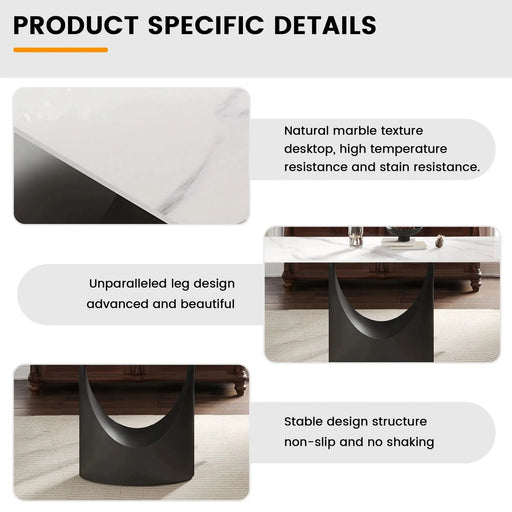 63 'Modern Artificial Stone Curved White Panel Black Iron Metal Legs-Can Accommodate 6-8 People. Default -DTYStore
