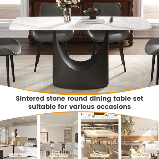 63 'Modern Artificial Stone Curved White Panel Black Iron Metal Legs-Can Accommodate 6-8 People. Default -DTYStore