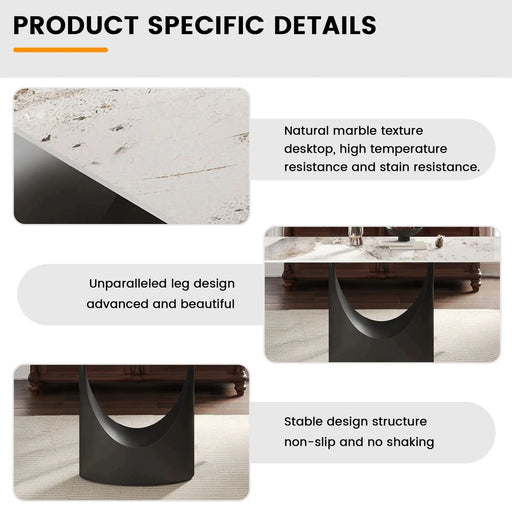 63 'Modern Artificial Stone White Pandora Panel Black Iron Metal Legs-Can Accommodate 6-8 People Default -DTYStore