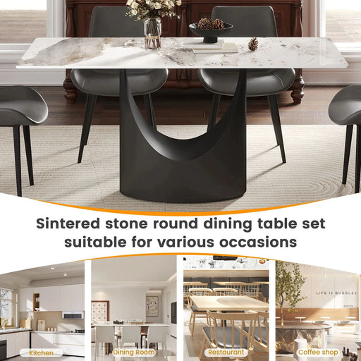 63 'Modern Artificial Stone White Pandora Panel Black Iron Metal Legs-Can Accommodate 6-8 People Default -DTYStore