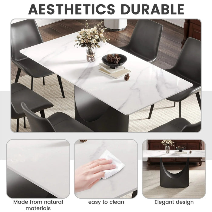 63 'Modern Artificial Stone White Panel Black Iron Metal Legs-Can Accommodate 6-8 People Default -DTYStore