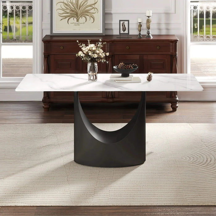 63 'Modern Artificial Stone White Panel Black Iron Metal Legs-Can Accommodate 6-8 People Default -DTYStore