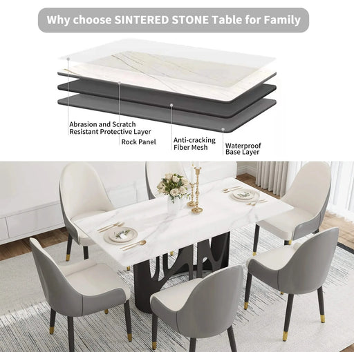 63 'Modern Artificial Stone White Panel Black Iron Metal Legs-Can Accommodate 6 People Default -DTYStore