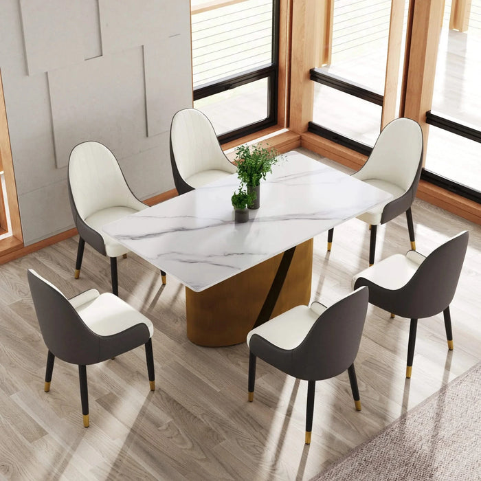 63 'Modern Artificial Stone White Panel Bronze Iron Metal Legs-Can Accommodate 6-8 People Default -DTYStore