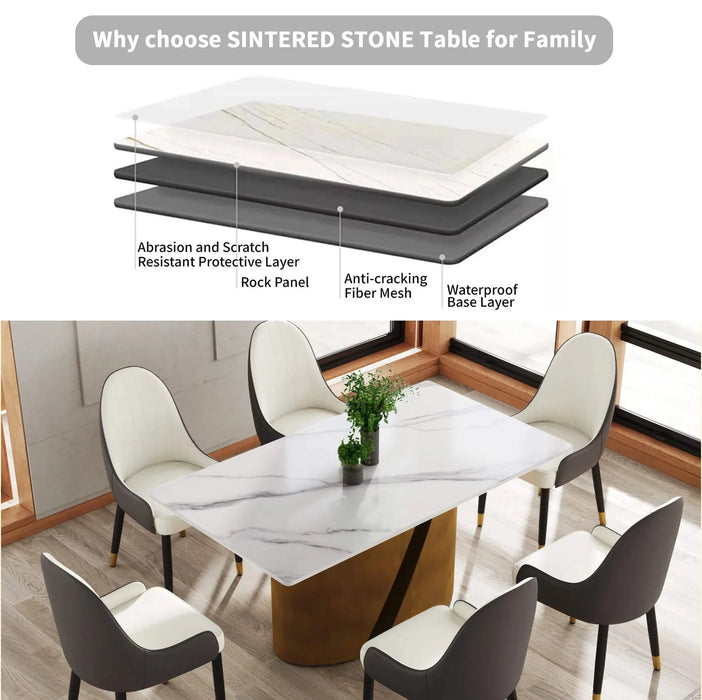 63 'Modern Artificial Stone White Panel Bronze Iron Metal Legs-Can Accommodate 6-8 People Default -DTYStore