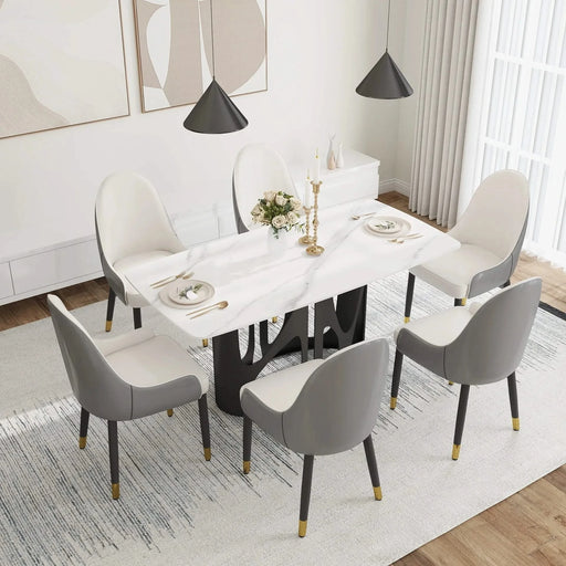 63 'modern artificial stone curved white panel black iron metal legs-can accommodate 6 people. Default -DTYStore