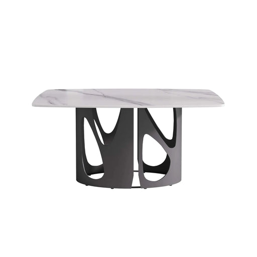 63 'modern artificial stone curved white panel black iron metal legs-can accommodate 6 people. Default -DTYStore