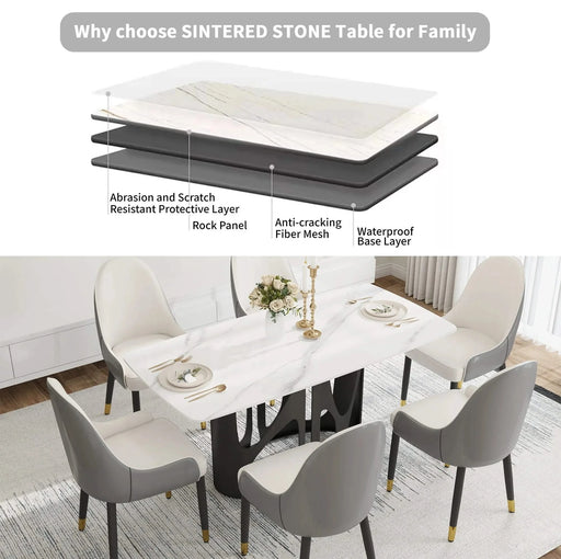 63 'modern artificial stone curved white panel black iron metal legs-can accommodate 6 people. Default -DTYStore