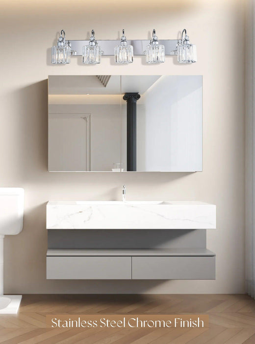 Modern Wall-Mounted Light Home Bedroom Bathroom Vanity Light Chrome Color Crystal Lampshade 5-Light E26 Bulb Wall Light - DTYStore