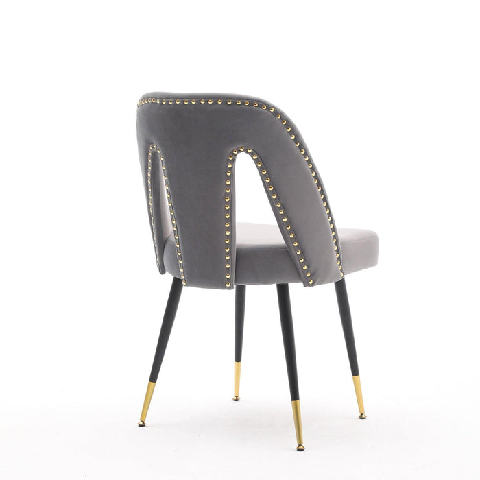 Furniture,Akoya Collection Modern | Contemporary Velvet Upholstered Dining Chair with Nailheads and Gold Tipped Black Metal Legs, Grayï¼ŒSet of 2 - DTYStore