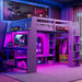 Wood Full Size Gaming Loft Bed with Desk, Multi-storage Shelves, LED and a Hanging Clothes Rack, Gray - DTYStore