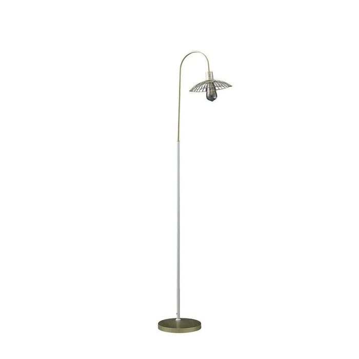 64.25' In Industrial Farm Pendant Cage Satin Matte Gold/White Metal Floor Lamp Default -DTYStore