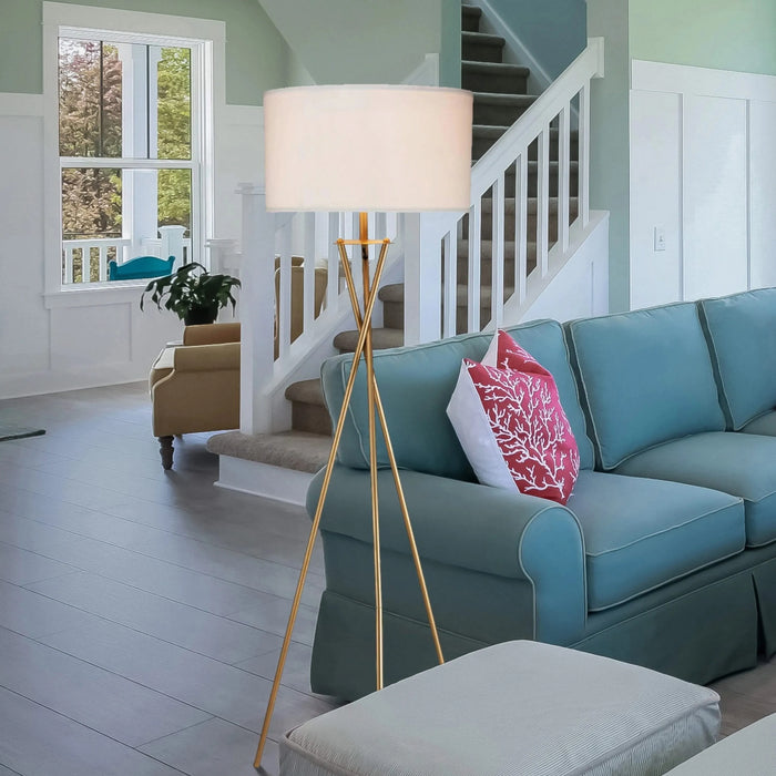 64.5' Tall 'Ester' Mid-Century Metal Floor Lamp, Hourglass Design, Matte Gold Default -DTYStore